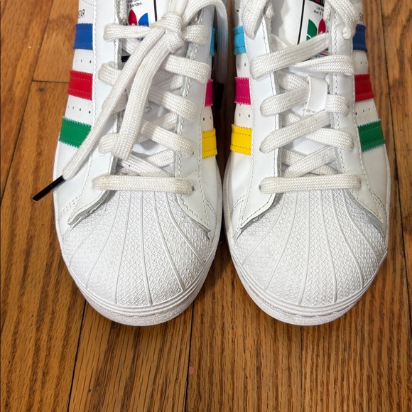 Adidas Superstar "J" Colorful Stripes Cloud White Sneaker Men's size 5 Women 6.5 - Picture 13 of 16